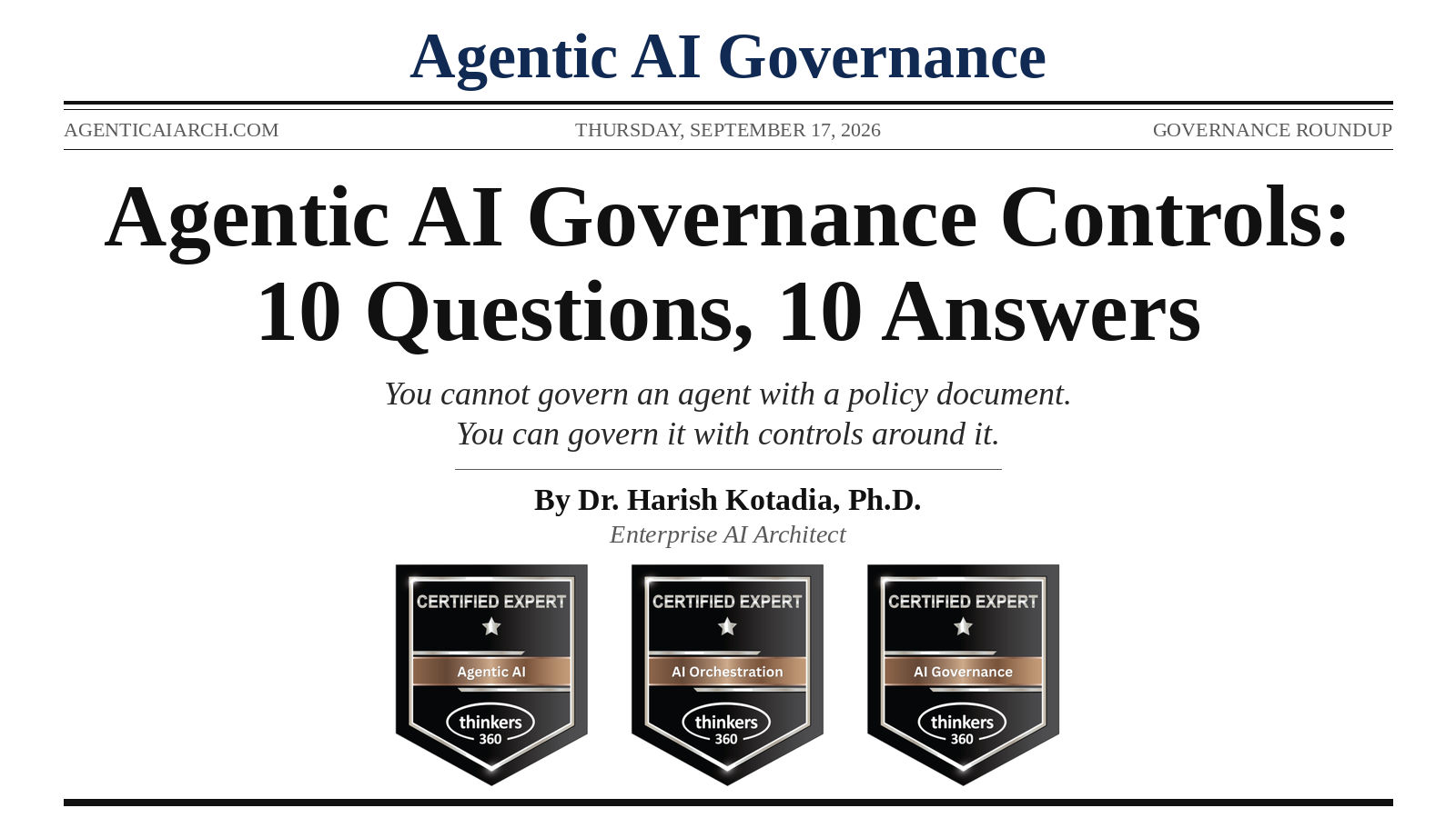Agentic AI Governance Controls: 10 Questions, 10 Answers